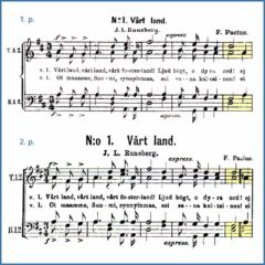Maamme-laulu Ylioppilaslaulujen 1. ja 2. painoksessa (1871, 1881)
