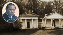 Arthur Conan Doyle ja Buxhoevdenin kappelit Kudjapen hautausmaan portilla