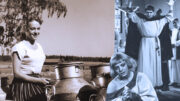 Anneli Sauli nimiroolissa elokuvassa Hilja – maitotyttö (1953) ja Mirjamina elokuvassa Risti ja liekki (1957); taustalla Tarmo Manni munkki Rasmuksena