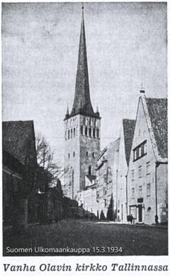 Vanha Olavin kirkko Tallinnassa. Suomen Ulkomaankauppa 15.3.1934