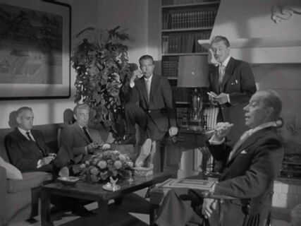 Ivan Triesault as Von Ellstein with Kirk Douglas, Dick Powell, Walter Pidgeon and Paul Stewart, The Bad and the Beautiful (1952)